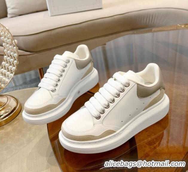 Good Quality Alexander McQueen Oversized Retro Sneakers in Patchwork Silky Calfskin White/Beige/Grey 1225076