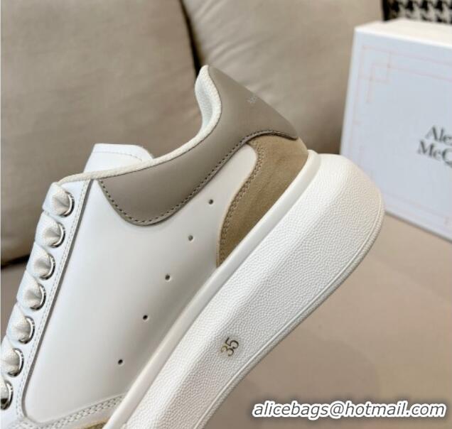 Good Quality Alexander McQueen Oversized Retro Sneakers in Patchwork Silky Calfskin White/Beige/Grey 1225076