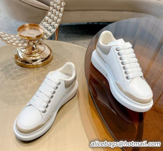 Good Quality Alexander McQueen Oversized Retro Sneakers in Patchwork Silky Calfskin White/Beige/Grey 1225076