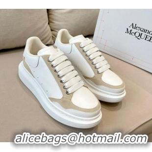 Top Design Alexander McQueen Oversized Retro Sneakers in Patchwork Silky Calfskin White/Beige 1225077