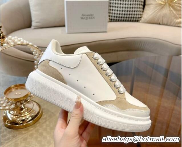 Top Design Alexander McQueen Oversized Retro Sneakers in Patchwork Silky Calfskin White/Beige 1225077