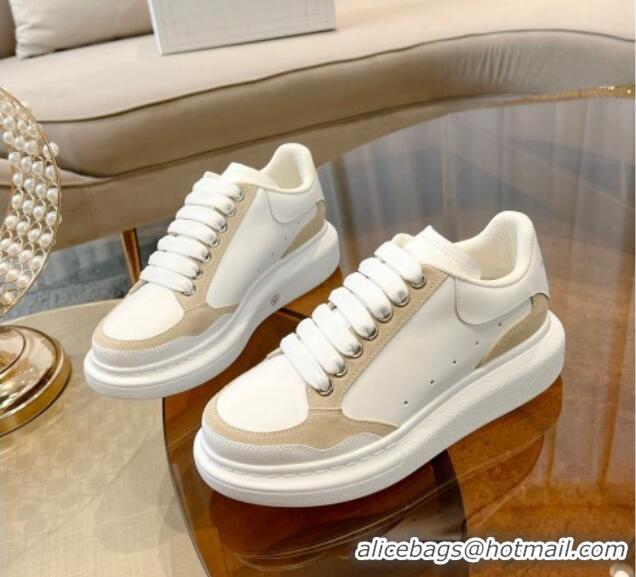 Top Design Alexander McQueen Oversized Retro Sneakers in Patchwork Silky Calfskin White/Beige 1225077