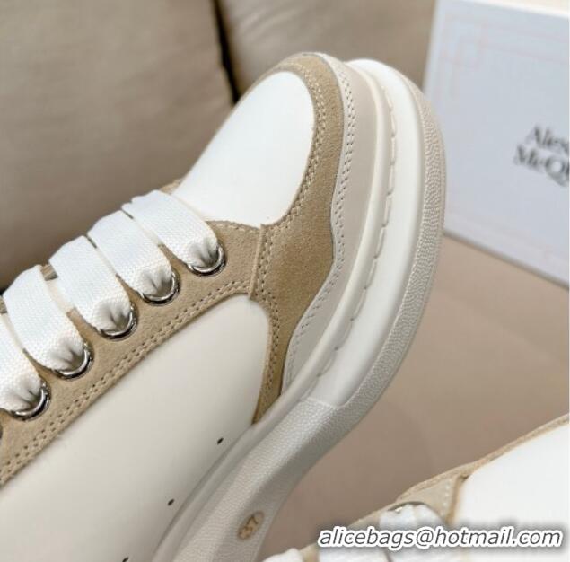 Top Design Alexander McQueen Oversized Retro Sneakers in Patchwork Silky Calfskin White/Beige 1225077