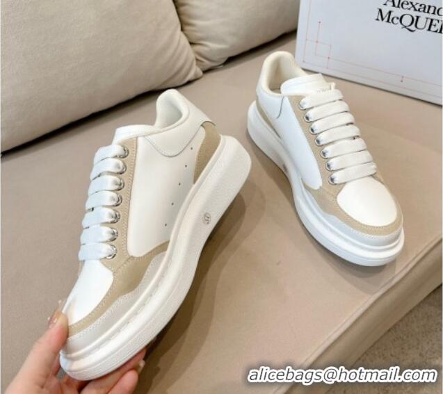 Top Design Alexander McQueen Oversized Retro Sneakers in Patchwork Silky Calfskin White/Beige 1225077