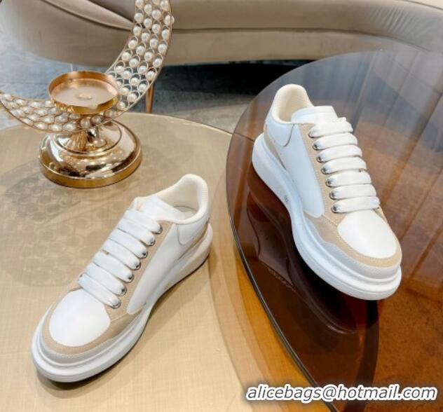 Top Design Alexander McQueen Oversized Retro Sneakers in Patchwork Silky Calfskin White/Beige 1225077