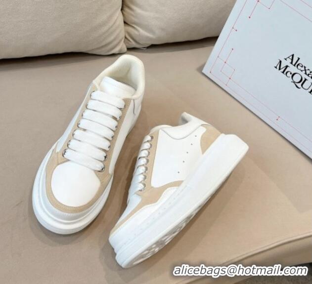 Top Design Alexander McQueen Oversized Retro Sneakers in Patchwork Silky Calfskin White/Beige 1225077