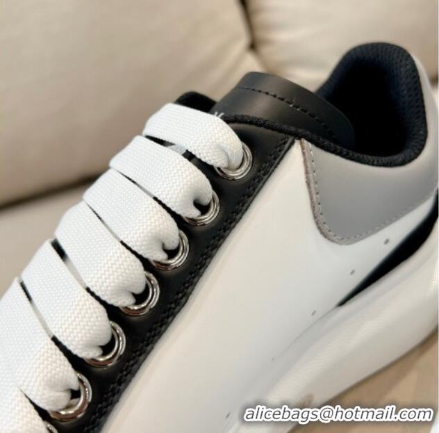 Stylish Alexander McQueen Oversized Retro Sneakers in Patchwork Silky Calfskin White/Grey/Black 1225078