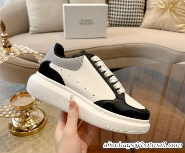 Stylish Alexander McQueen Oversized Retro Sneakers in Patchwork Silky Calfskin White/Grey/Black 1225078