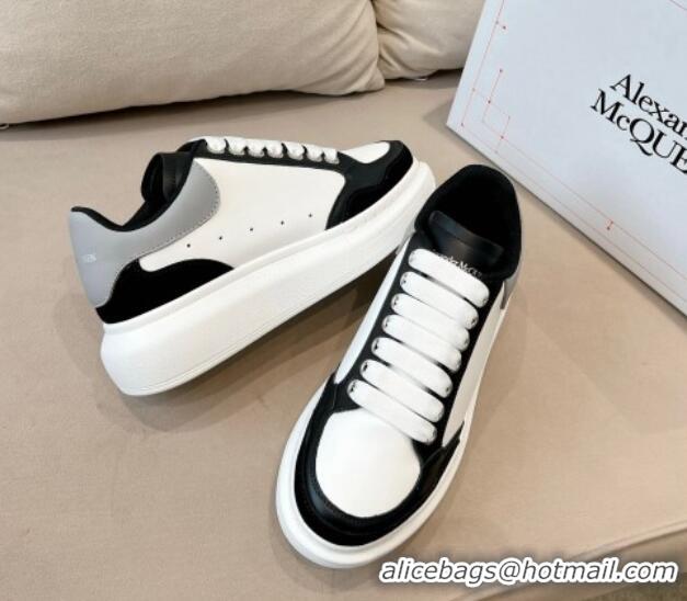 Stylish Alexander McQueen Oversized Retro Sneakers in Patchwork Silky Calfskin White/Grey/Black 1225078