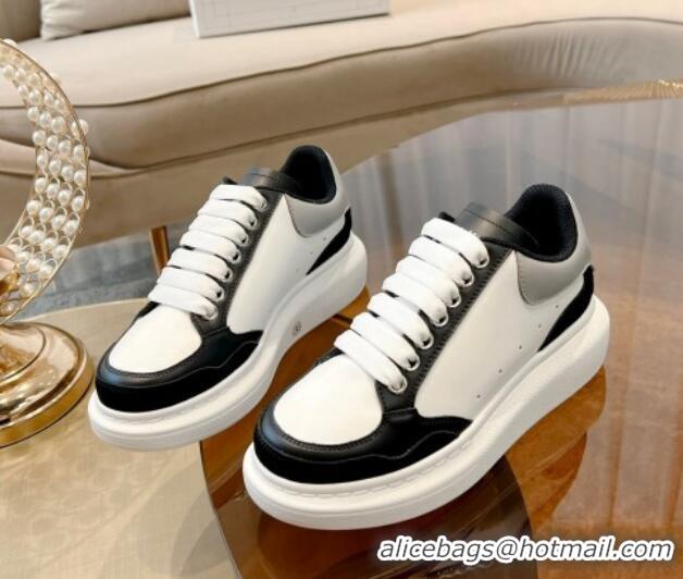 Stylish Alexander McQueen Oversized Retro Sneakers in Patchwork Silky Calfskin White/Grey/Black 1225078