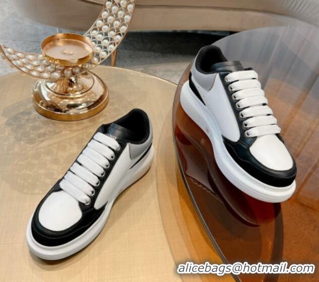 Stylish Alexander McQueen Oversized Retro Sneakers in Patchwork Silky Calfskin White/Grey/Black 1225078