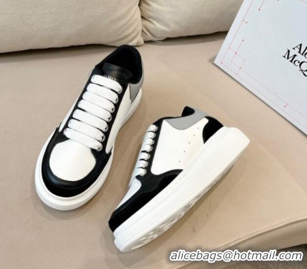 Stylish Alexander McQueen Oversized Retro Sneakers in Patchwork Silky Calfskin White/Grey/Black 1225078