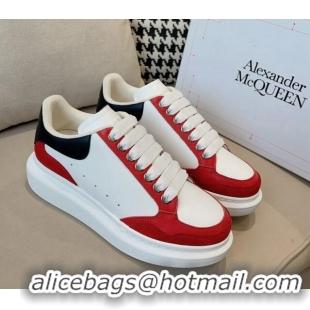 Good Quality Alexander McQueen Oversized Retro Sneakers in Patchwork Silky Calfskin White/Red/Black 1225079