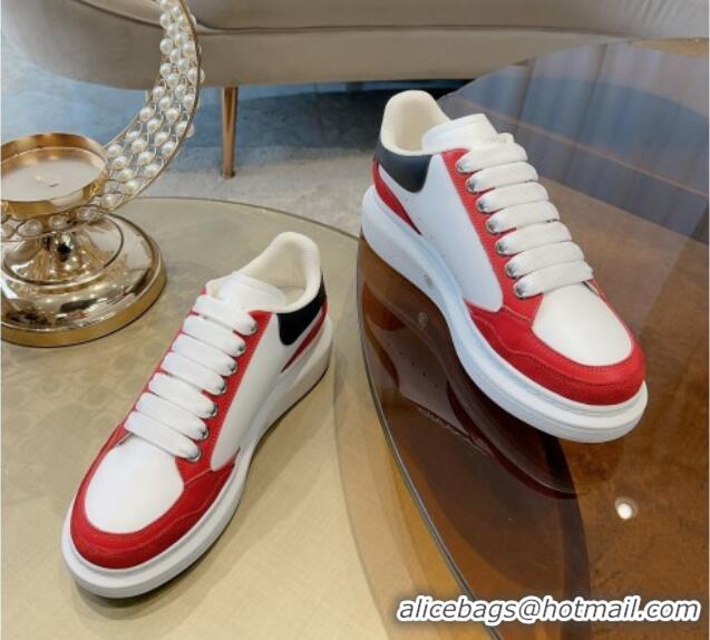 Good Quality Alexander McQueen Oversized Retro Sneakers in Patchwork Silky Calfskin White/Red/Black 1225079