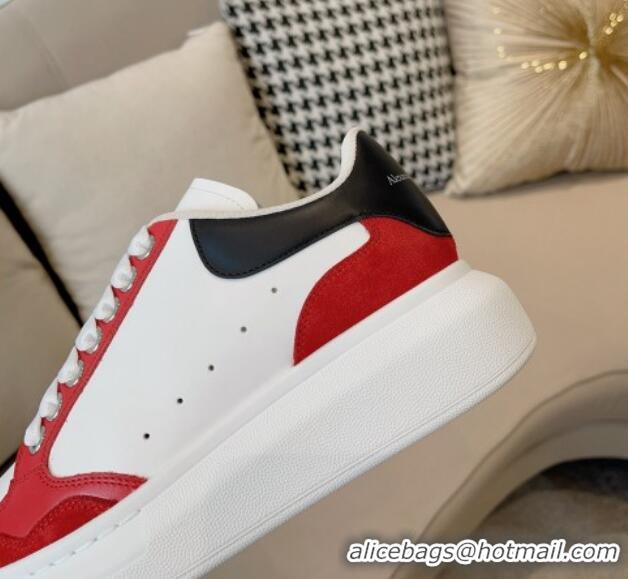 Good Quality Alexander McQueen Oversized Retro Sneakers in Patchwork Silky Calfskin White/Red/Black 1225079