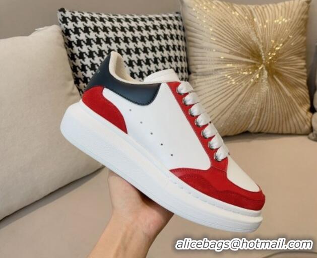 Good Quality Alexander McQueen Oversized Retro Sneakers in Patchwork Silky Calfskin White/Red/Black 1225079