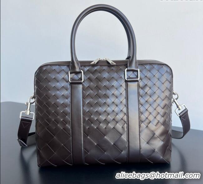 Pretty Style Bottega Veneta Mens Slim Intrecciato Leather Briefcase bag 778081 Brown 2024