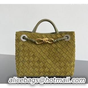 Big Discount Bottega Veneta Small Andiamo Top Handle Bag in Intrecciate Suede 743568 Lemon Green 2024