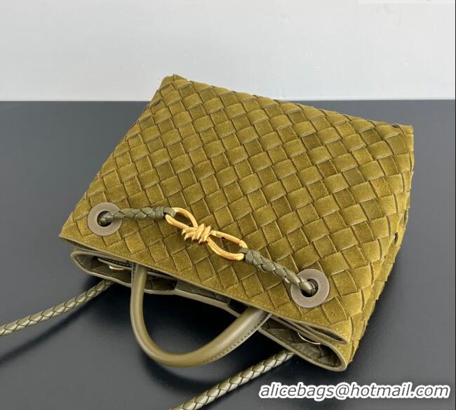 Big Discount Bottega Veneta Small Andiamo Top Handle Bag in Intrecciate Suede 743568 Lemon Green 2024