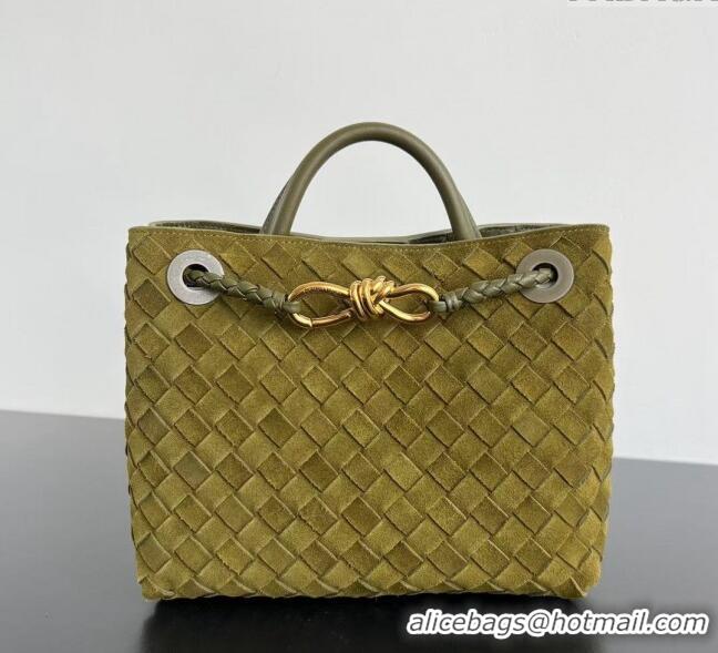 Big Discount Bottega Veneta Small Andiamo Top Handle Bag in Intrecciate Suede 743568 Lemon Green 2024