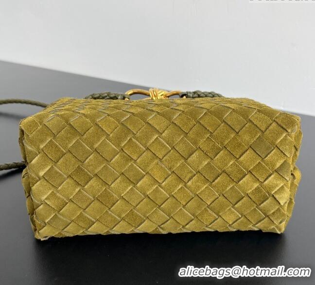 Big Discount Bottega Veneta Small Andiamo Top Handle Bag in Intrecciate Suede 743568 Lemon Green 2024