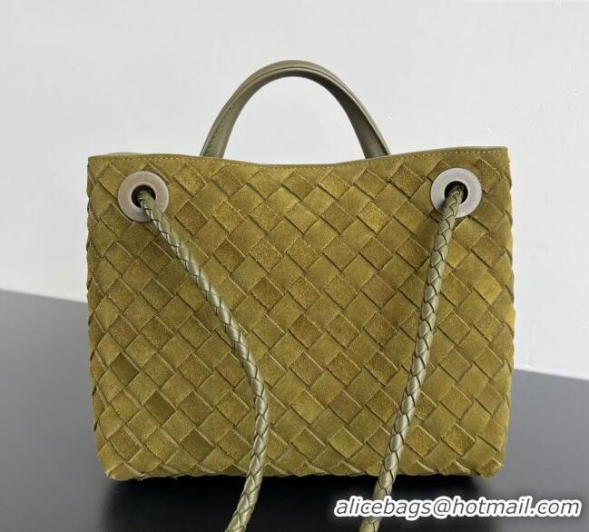 Big Discount Bottega Veneta Small Andiamo Top Handle Bag in Intrecciate Suede 743568 Lemon Green 2024