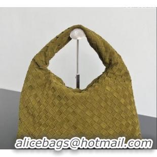 Top Grade Bottega Veneta Small Hop Hobo Bag Intrecciato Suede 763966 Lemon Green 2023