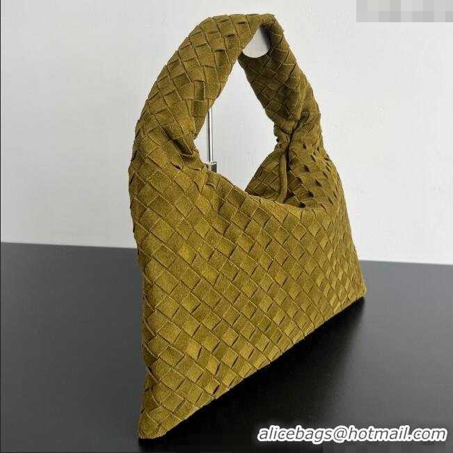 Top Grade Bottega Veneta Small Hop Hobo Bag Intrecciato Suede 763966 Lemon Green 2023