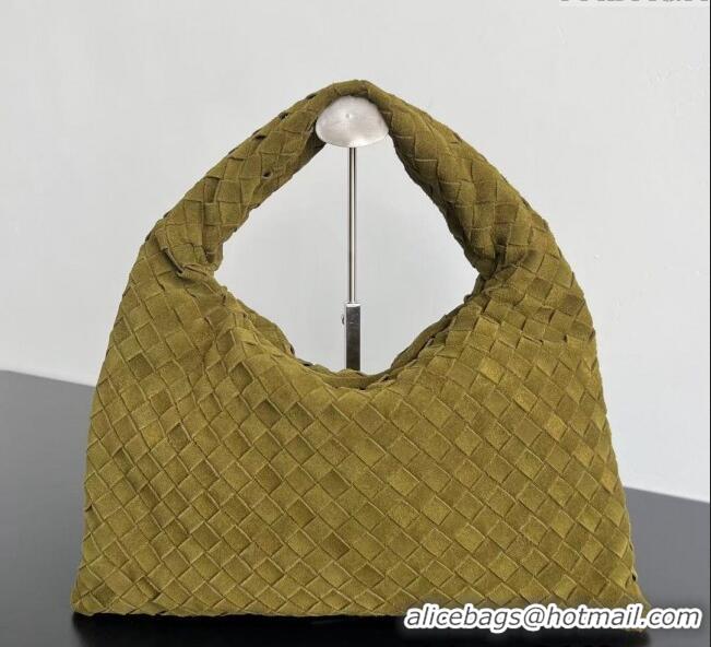 Top Grade Bottega Veneta Small Hop Hobo Bag Intrecciato Suede 763966 Lemon Green 2023