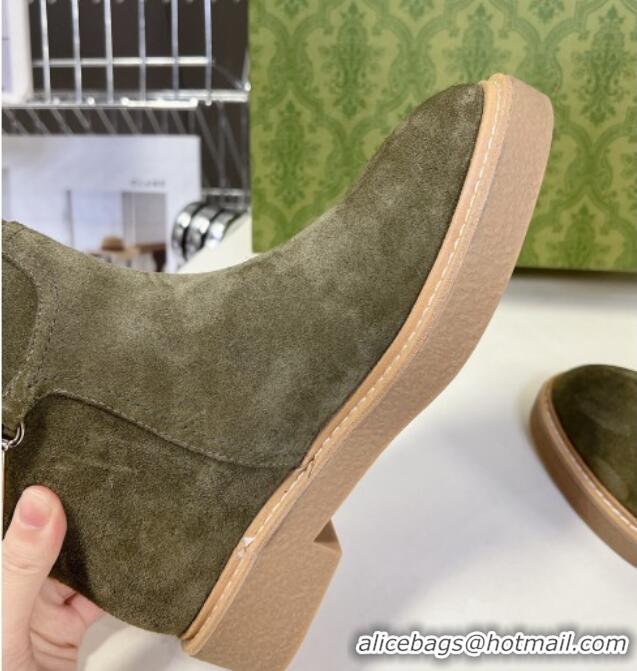 Best Grade Gucci Slim Horsebit High Flat Boots in Suede Green 1118052