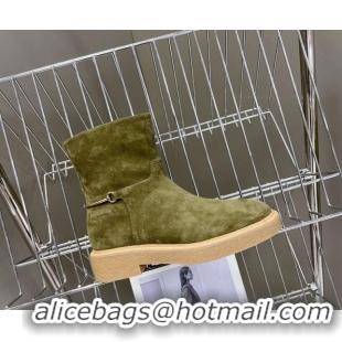 Shop Duplicate Gucci Slim Horsebit Ankle Flat Boots in Suede Green 118055