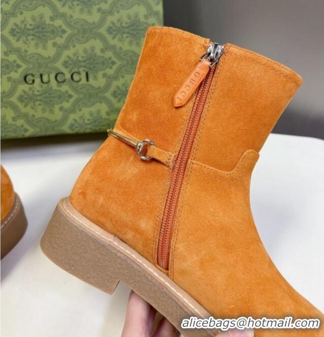 Pretty Style Gucci Slim Horsebit Ankle Flat Boots in Suede Yellow 1118056