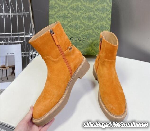 Pretty Style Gucci Slim Horsebit Ankle Flat Boots in Suede Yellow 1118056