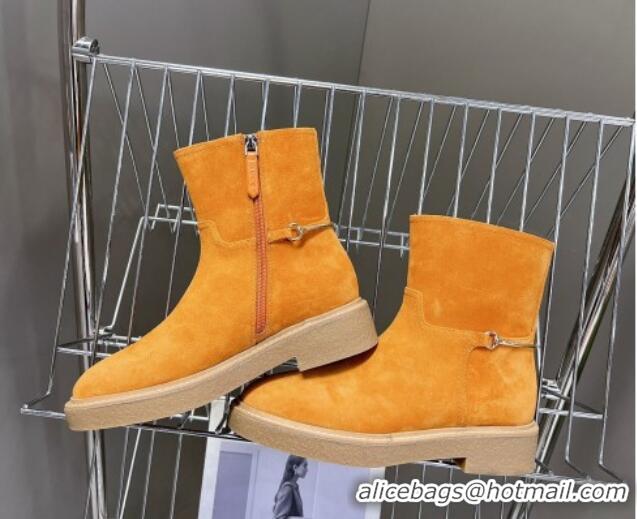 Pretty Style Gucci Slim Horsebit Ankle Flat Boots in Suede Yellow 1118056