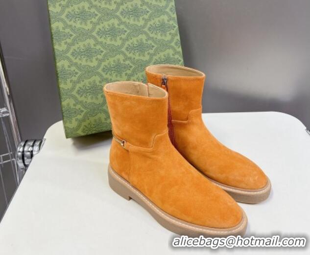 Pretty Style Gucci Slim Horsebit Ankle Flat Boots in Suede Yellow 1118056