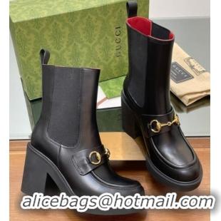 Good Looking Gucci Web Horsebit Heel Ankle Boots 9cm in Calf Leather Black 118057