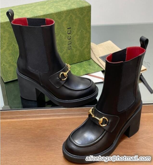 Good Looking Gucci Web Horsebit Heel Ankle Boots 9cm in Calf Leather Black 118057