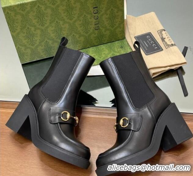 Good Looking Gucci Web Horsebit Heel Ankle Boots 9cm in Calf Leather Black 118057