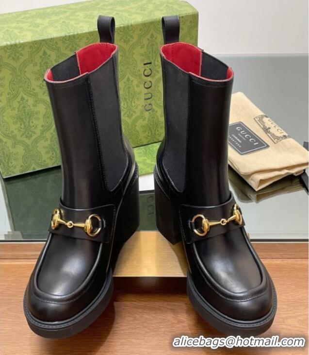 Good Looking Gucci Web Horsebit Heel Ankle Boots 9cm in Calf Leather Black 118057