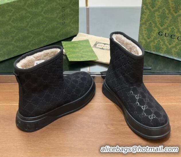 Good Quality Gucci GG Suede and Wool Platform Ankle Boots 3cm Black 1118060