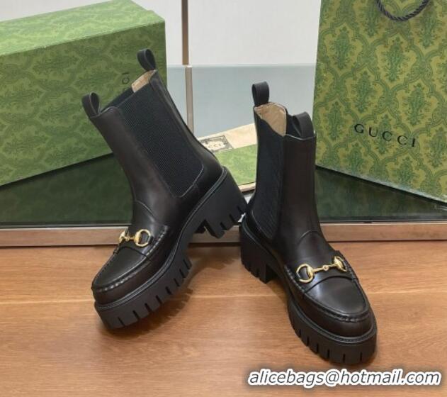 Purchase Gucci Leather Platform Ankle Boots Black 1118062