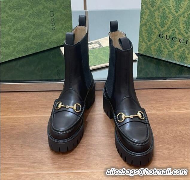 Purchase Gucci Leather Platform Ankle Boots Black 1118062