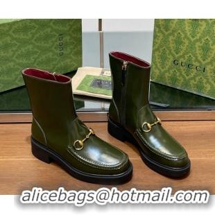 Grade Quality Gucci Leather Ankle Boots 4.5cm Green 1118063