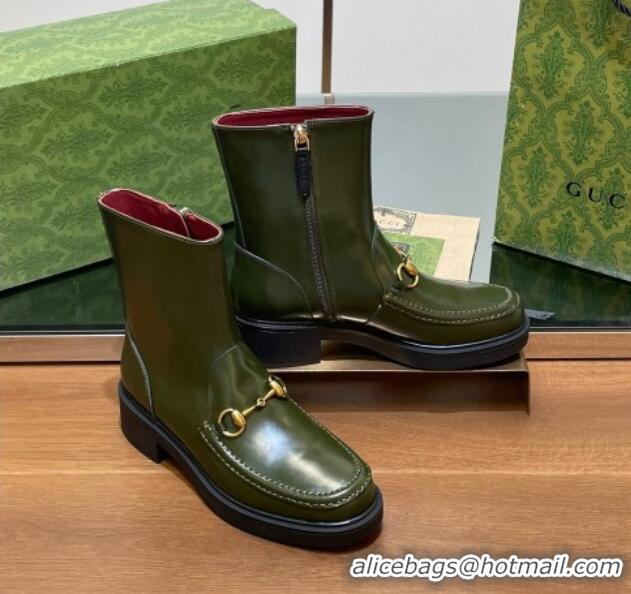 Grade Quality Gucci Leather Ankle Boots 4.5cm Green 1118063