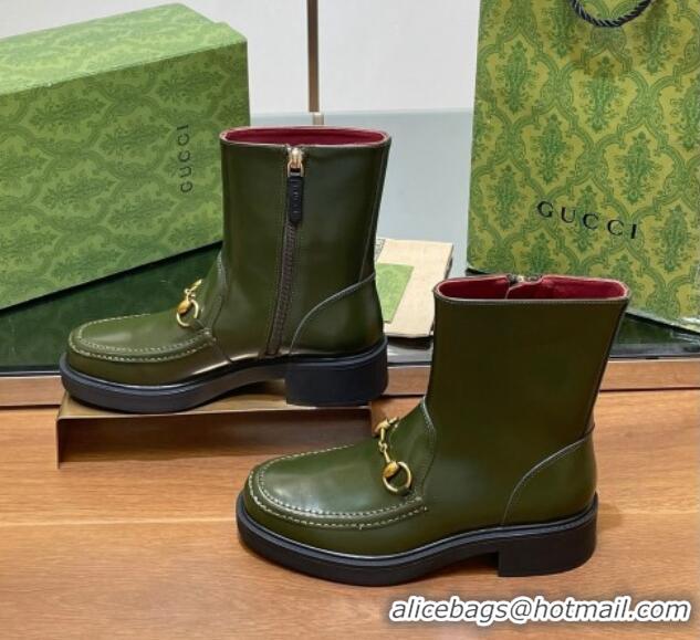 Grade Quality Gucci Leather Ankle Boots 4.5cm Green 1118063