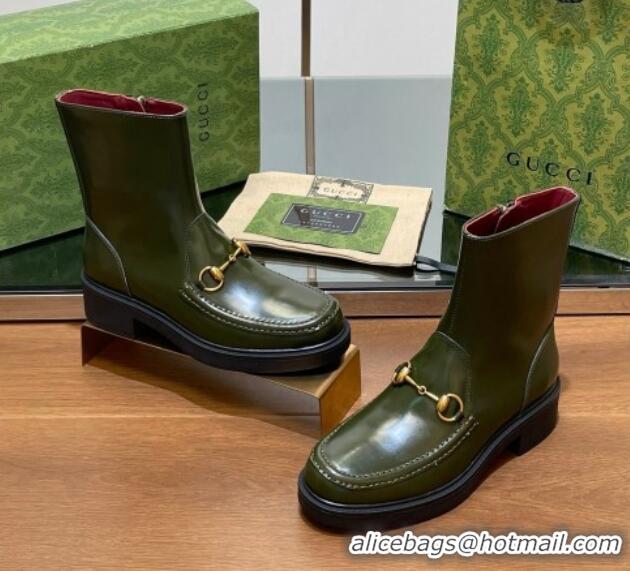 Grade Quality Gucci Leather Ankle Boots 4.5cm Green 1118063