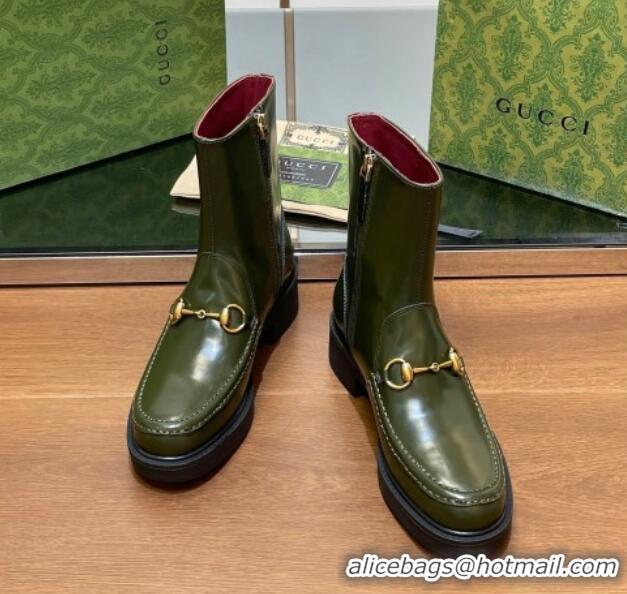 Grade Quality Gucci Leather Ankle Boots 4.5cm Green 1118063