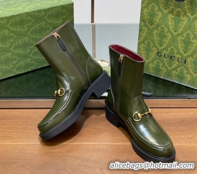 Grade Quality Gucci Leather Ankle Boots 4.5cm Green 1118063