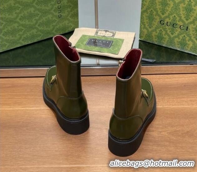 Grade Quality Gucci Leather Ankle Boots 4.5cm Green 1118063