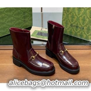 Pretty Style Gucci Leather Ankle Boots 4.5cm Burgundy 1118064